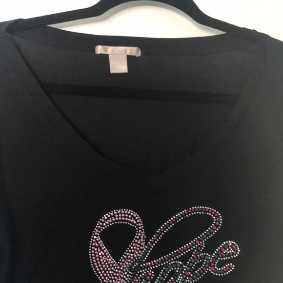 Breast cancer rhinestone HOPE t-shirt black size large - Picture 3 of 6
